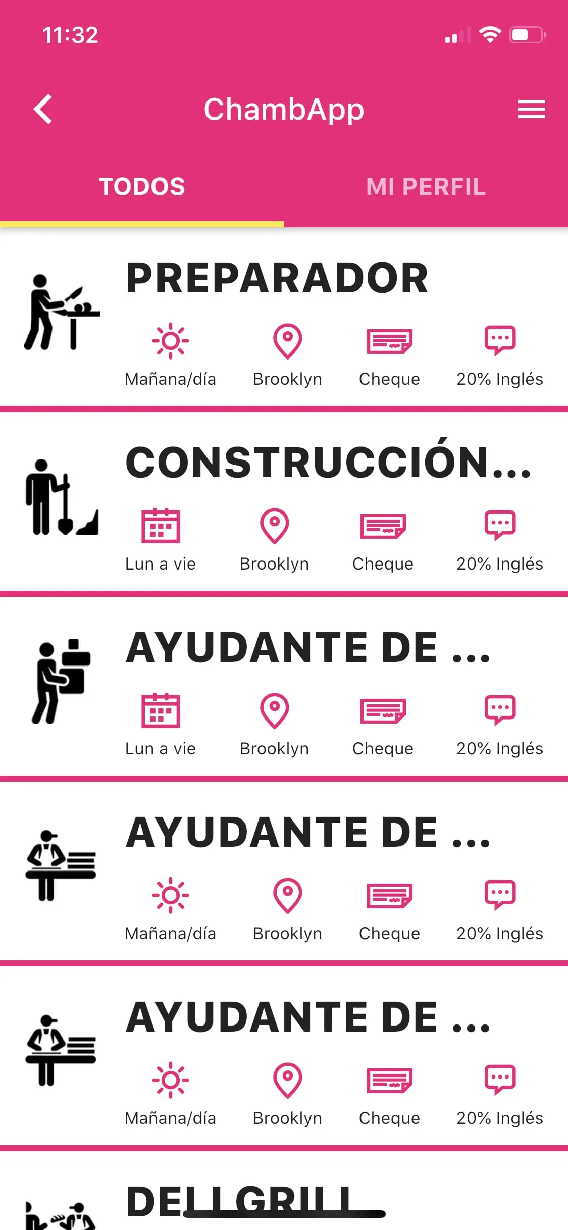Pantalla de Desarrollo de Aplicación Móvil y Web para ChambApp