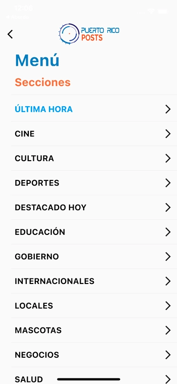 Pantalla de Aplicación móvil de Puerto Rico Posts